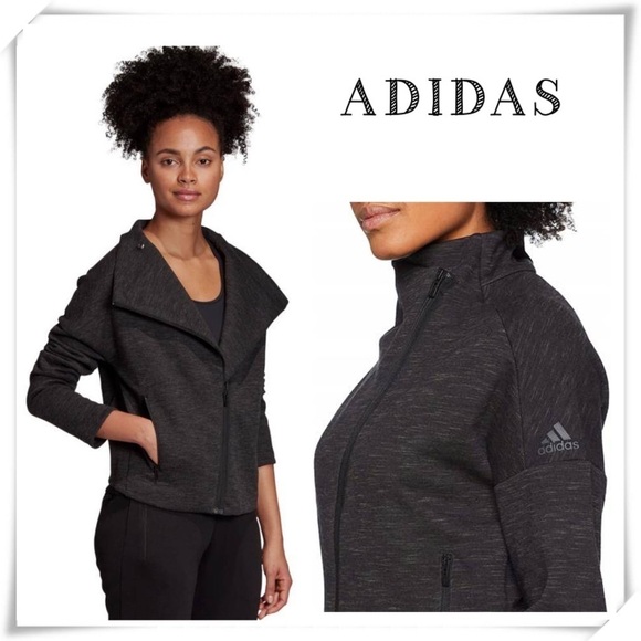ADIDAS Heartracer Turtle-neck Jersey Moto Jacket in Space Dark Gray - Picture 1 of 9